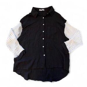 Miss Sparkling Crochet Sleeve Gauze Blouse Women’s Large Boho Summer Festival